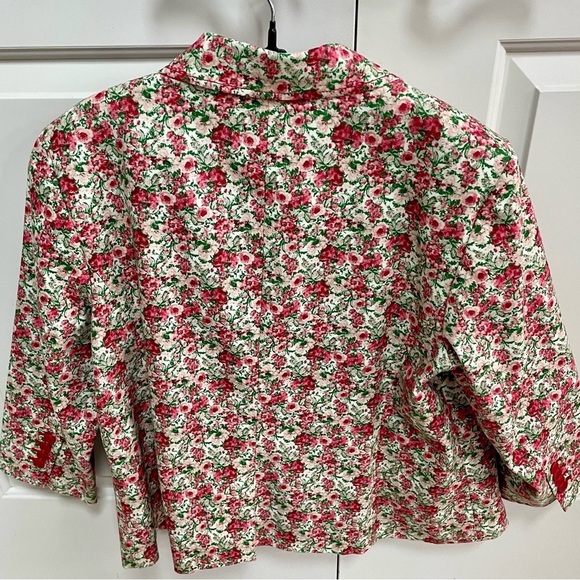 Talbots Floral Grace Fitted Cotton Blend Lined Pockets Button Rose Blazer Jacket - Picture 7 of 12